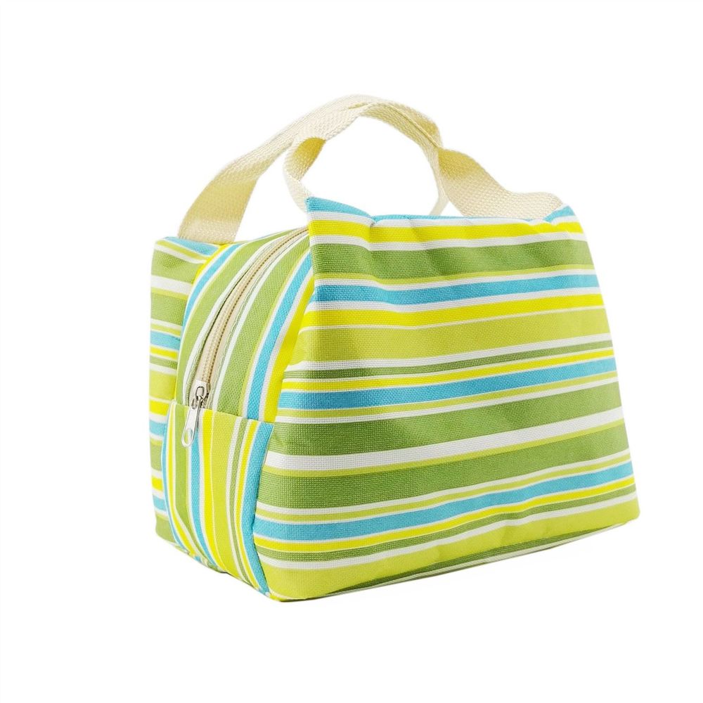 Insulated Striped Canvas Thermal Lunch Bag - in Various Colours