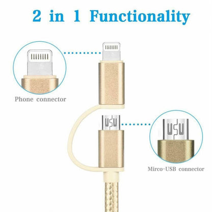 FX Powabud Nylon Braided USB Cable with 2in1 Dual Lightning Connector Cord Gold