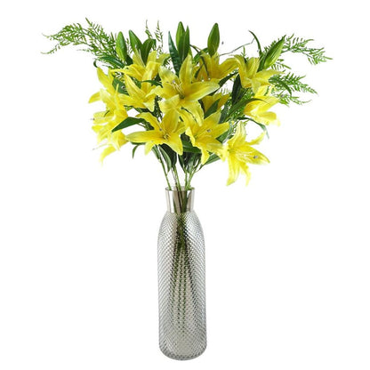 Pack of 6 x 100cm Large Yellow Lily Stem - 18 Flowers