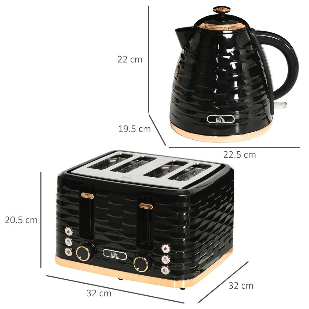 HOMCOM Kettle and Toaster Set 1.7L Rapid Boil Kettle & 4 Slice Toaster Black