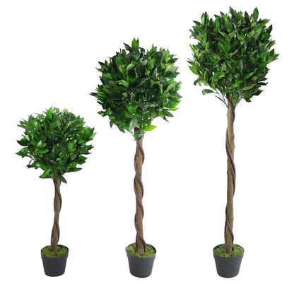 Pair of 120cm (4ft) Twisted Stem Artificial Topiary Bay Laurel Ball Trees