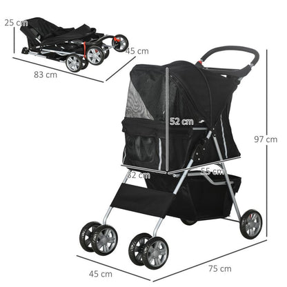 Pet Stroller Carrier Foldable Deluxe Jogger Walk Travel Dog Cat Black