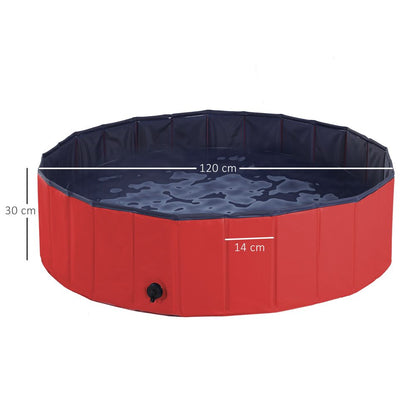 Pet Paddling Pool Cat Dog Indoor/ Outdoor Foldable 120cm Diameter Red Pawhut