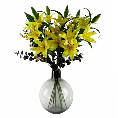 Pack of 6 x 100cm Large Yellow Lily Stem - 18 Flowers