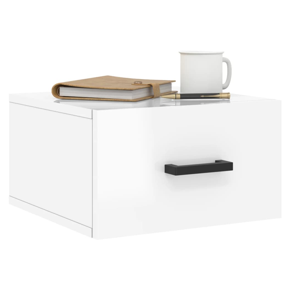 vidaXL Wall-mounted Bedside Cabinet High Gloss White 35x35x20 cm