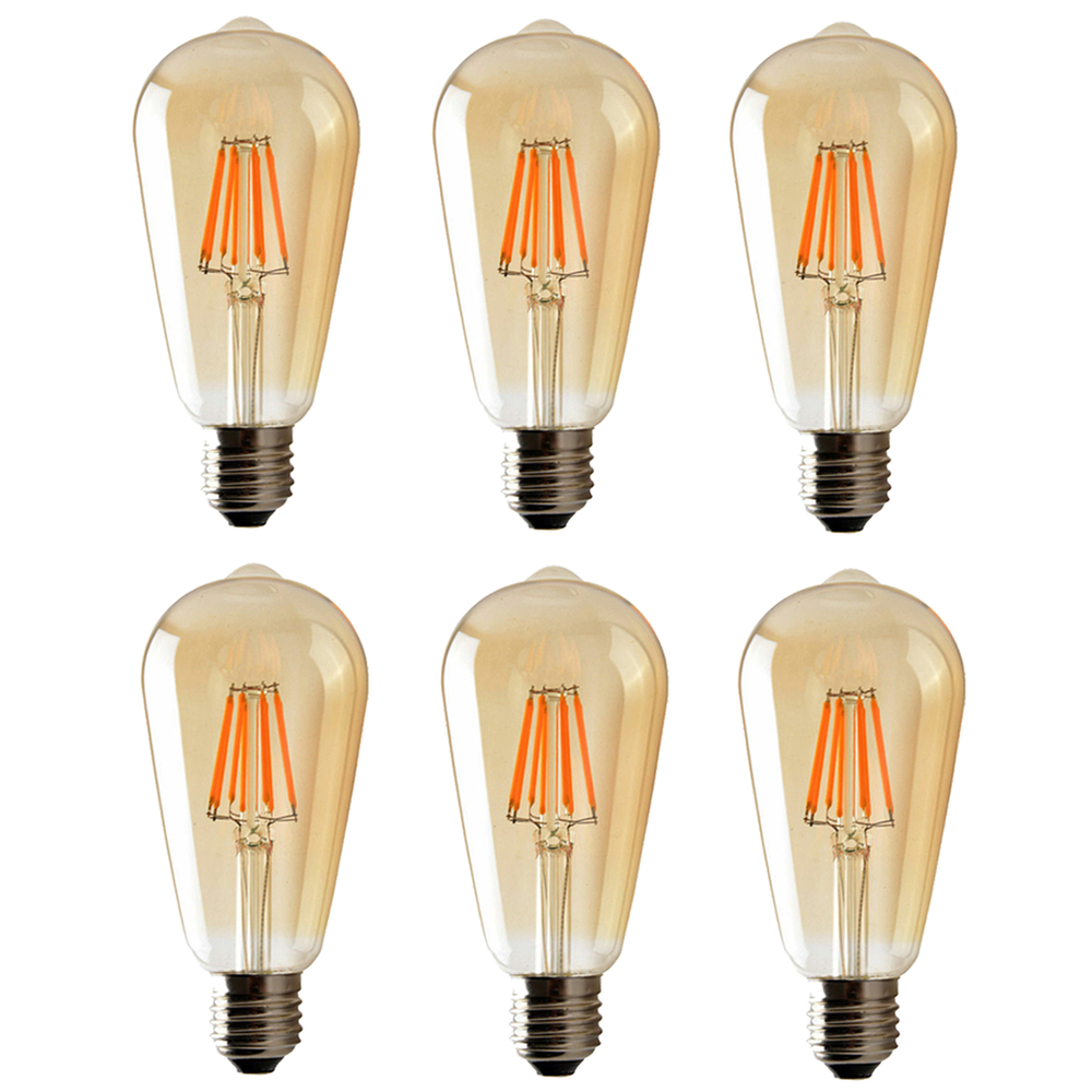 6Pack E27 LED Edison Dimmable Vintage Amber Glass Warm white 2700K Light Bulb,