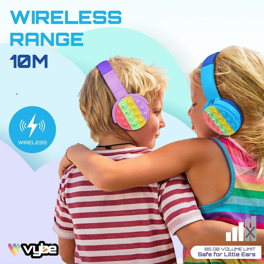 Vybe Stress Buster Push-Pop Fidget Tool AUX Cable Wireless Kids Headset - Blue