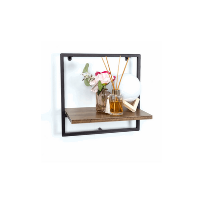 1 Tier Dark OAK Wall Shelf with Black Metal Frame - PARGI