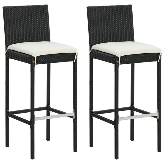 Garden Bar Stools with Cushions 2 pcs Black Poly Rattan