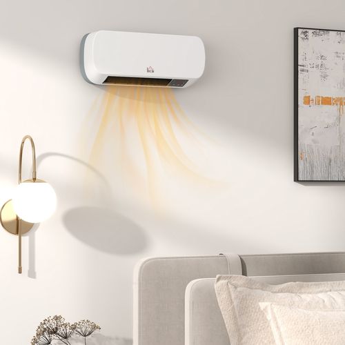 HOMCOM Wall Mounted Electric Heater with Timer Overheat Protection White