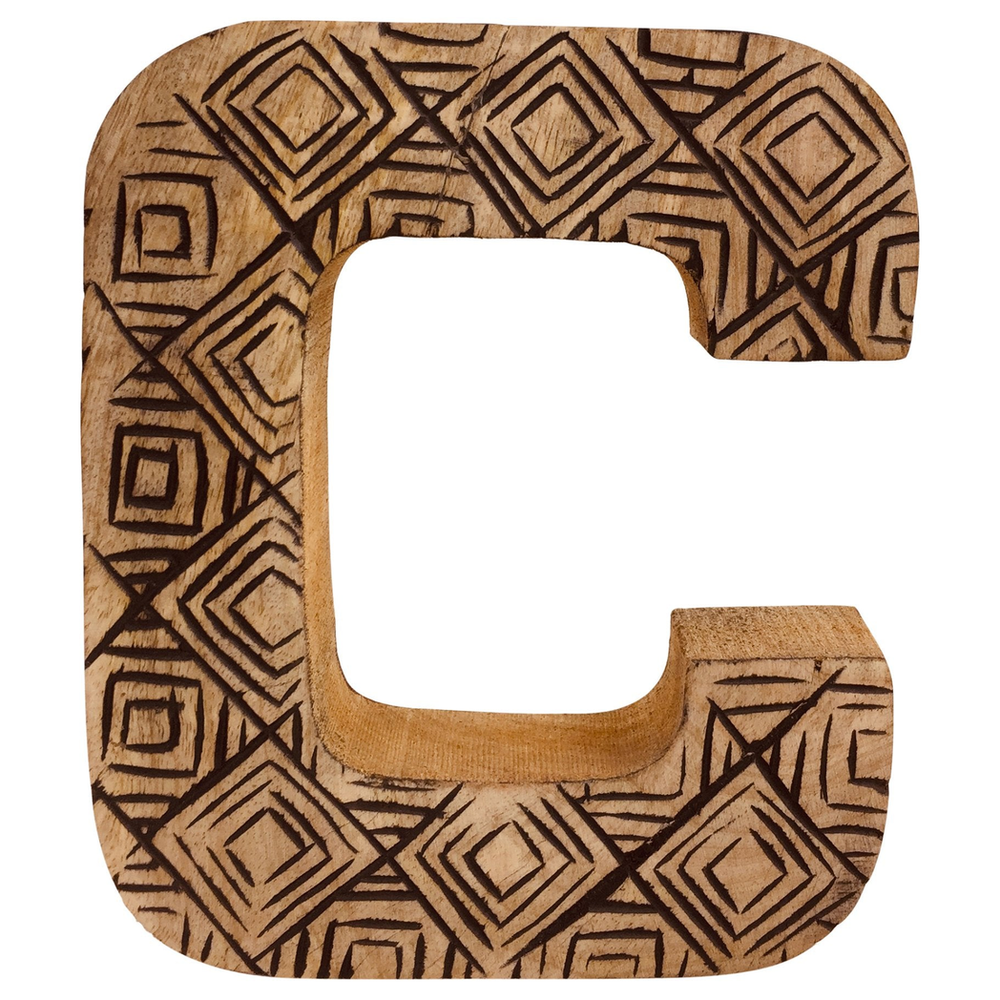 Hand Carved Wooden Geometric Letter C