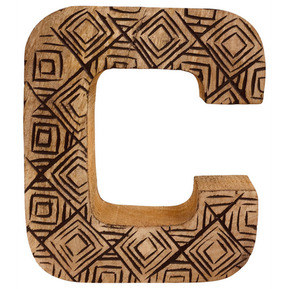 Hand Carved Wooden Geometric Letter C