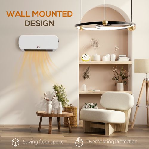 HOMCOM Wall Mounted Electric Heater with Timer Overheat Protection White