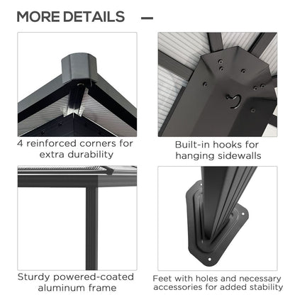 Outsunny 3 x 3.6m Aluminium Hardtop Gazebo Canopy with Polycarbonate Top