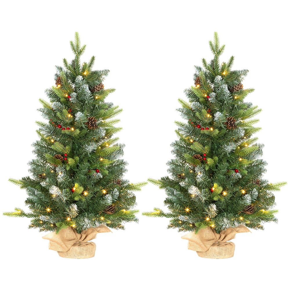 HOMCOM 2 Pieces 2' Prelit Artificial Tabletop Christmas Trees, LED Display