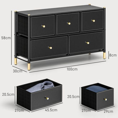 HOMCOM Fabric Chest of Drawers with PU Leather Surface, for Bedroom