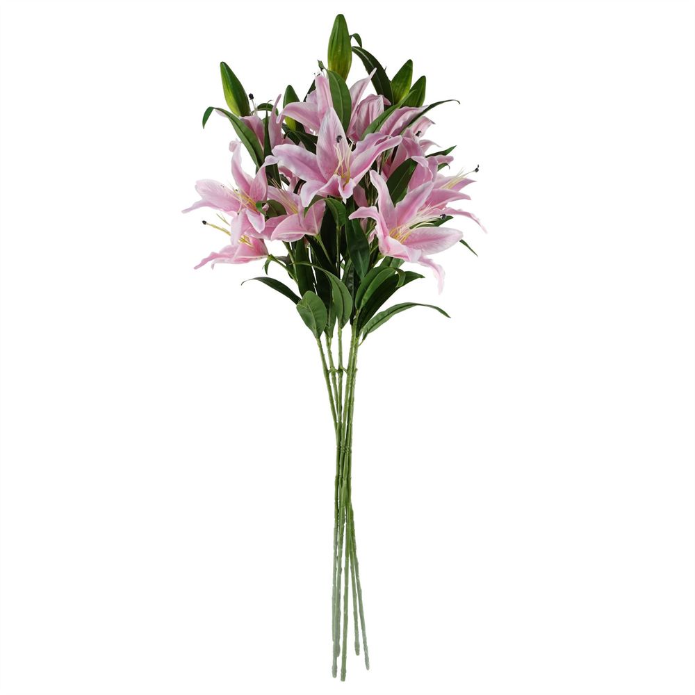 Pack of 6 x 100cm Large Pink Lily Stem - 18 Flowers