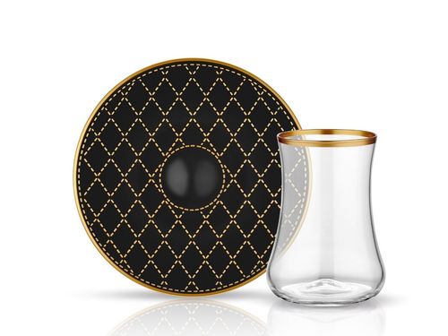 Dervish Quilt Black Gold Tea Glass and Saucer