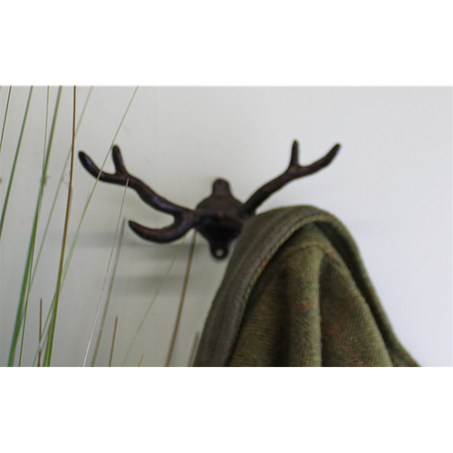 Rustic Cast Iron Wall Hooks, Stag Antlers, Small