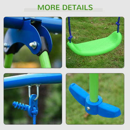 Metal 2 Swings & Seesaw Set Height Adjustable Outdoor Play Set, Green Outsunny