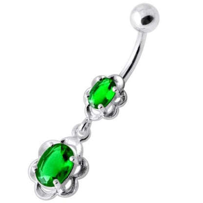 Dangling Single Jeweled Flower Navel Belly Bar