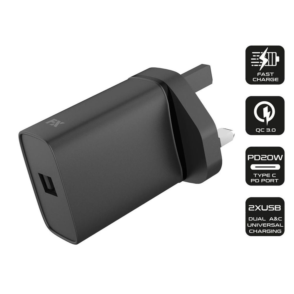 FX Mains Charger USB 1A Compatible with USB Devices, Black