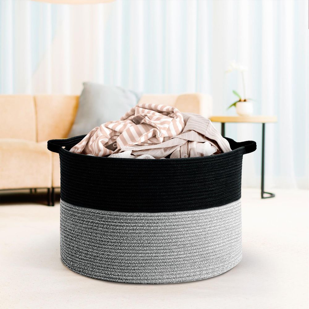 Laundry Basket Natural Cotton Hand-Woven Rope Hamper Minimalist Storage