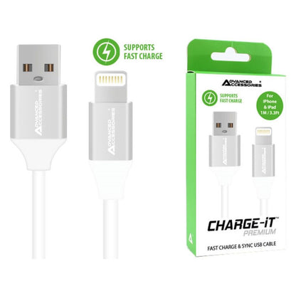 AA CHARGE-IT Premium 8 Pin Cables Supports Fast Charge & Sync for Apple Lightning devices - 1 Metre - White