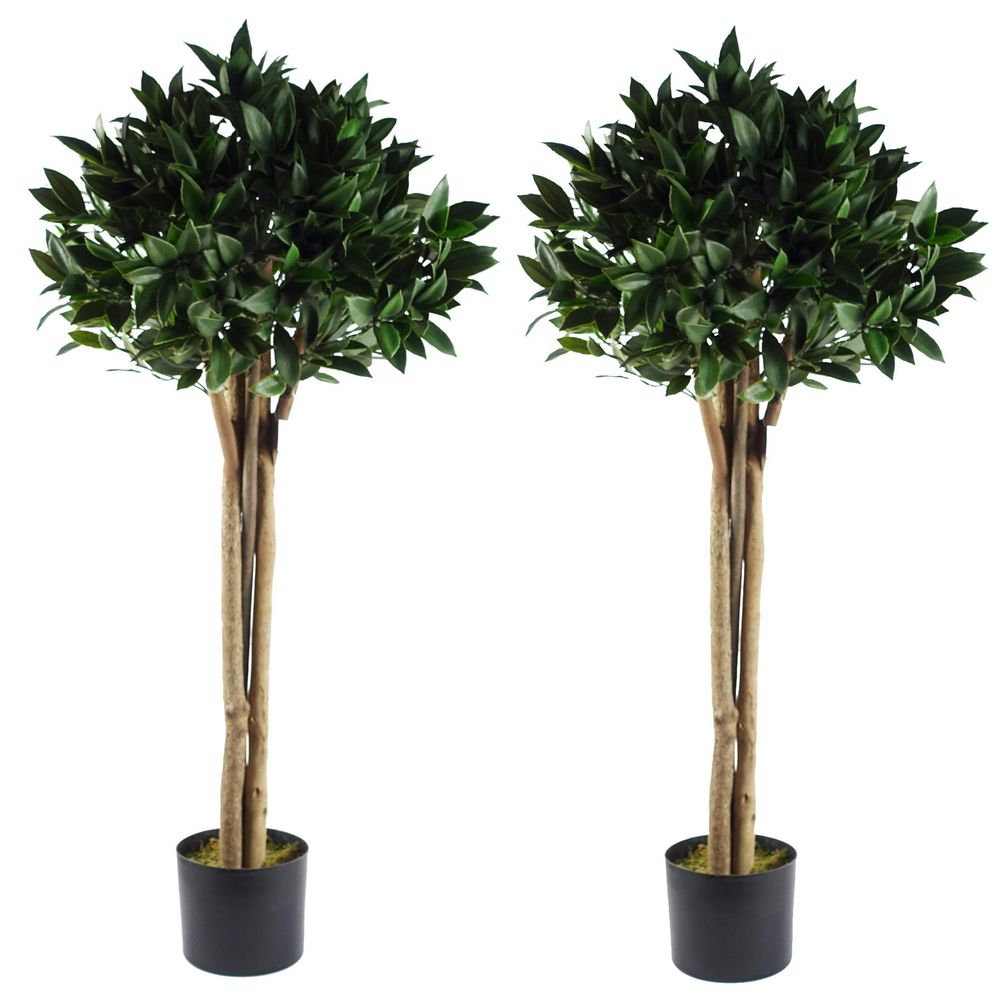 120cm Pair of Deluxe Luxury Artificial Bay Leaf Laurel Tree Topiary Ball - 4ft Tall