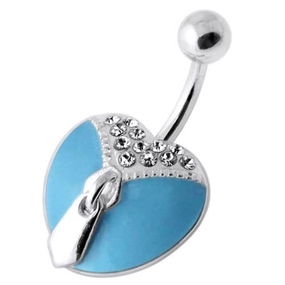 Dangling Zip Colorful Resin Heart Navel Belly Bar