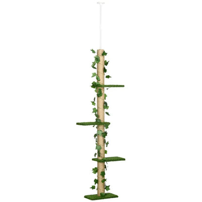 242cm Adjustable Floor-To-Ceiling Cat Tree w/ Anti-Slip Kit - Green