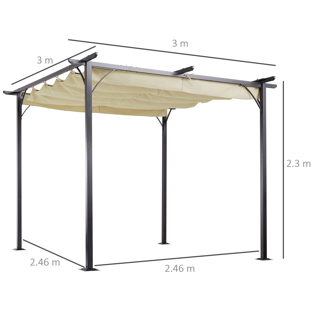 3x3m Outdoor Pergola Metal Gazebo Porch Awning Retractable Canopy Outsunny