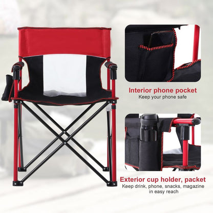 Outdoor Folding Fishing Camping Chair w/Cup Holder,Pocket,Backrest Red