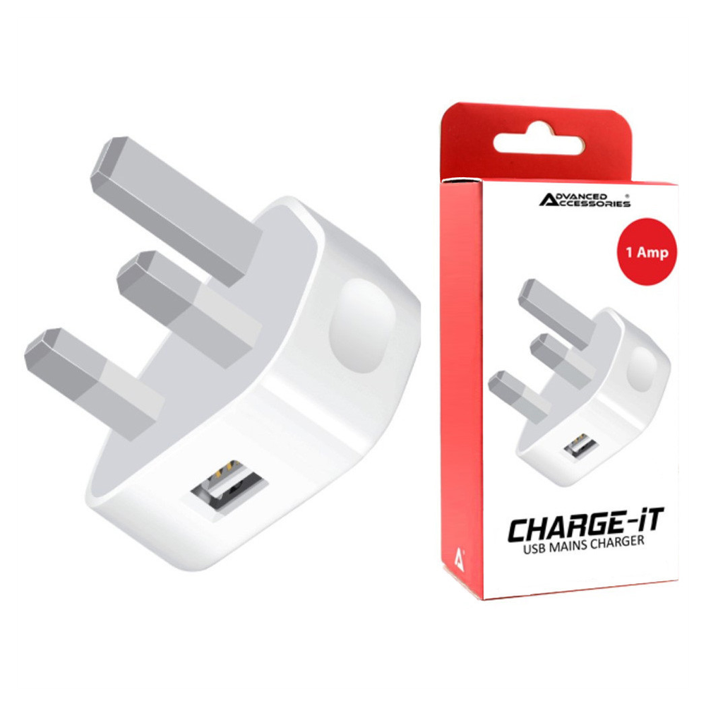 AA Charge-iT USB Mains Charger Adapter 1Amp-White