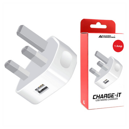 AA Charge-iT USB Mains Charger Adapter 1Amp-White