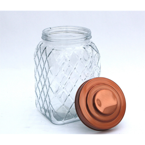 Copper Lidded Square Glass Jar - 10.5 Inch Med