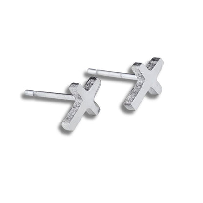 Small Silver Cross Stud Earrings