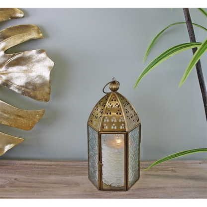 Small Gold Metal Moroccan Style Kasbah Candle Lantern