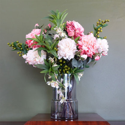 65cm Mixed Peonies Glass Vase