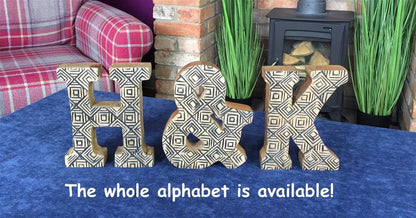 Hand Carved Wooden Geometric Letter D