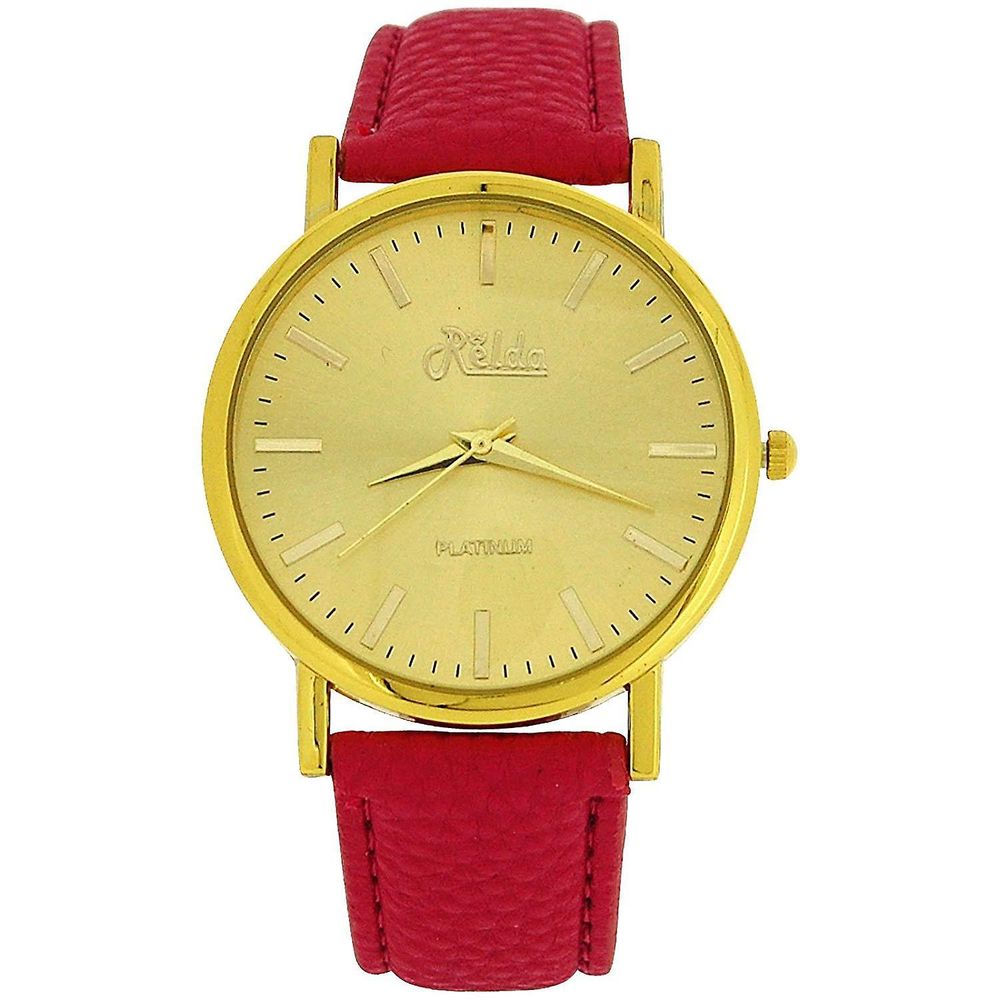 Relda Women Analogue Jumbo Gold tone Dial & PU Pink Strap With Buckle REL61