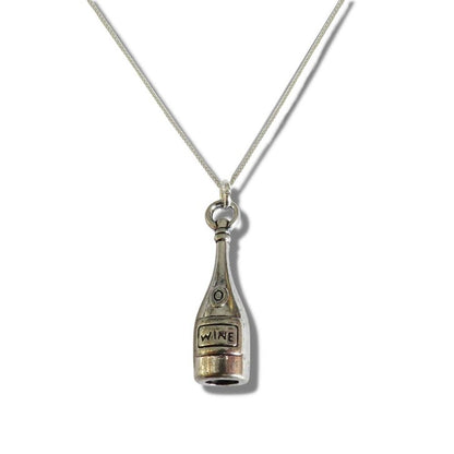 Wine Bottle  Silver Necklace