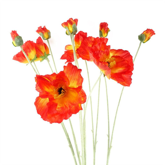 Pack of 6 x 100cm Artificial Poppy Stem - 2 Flowers