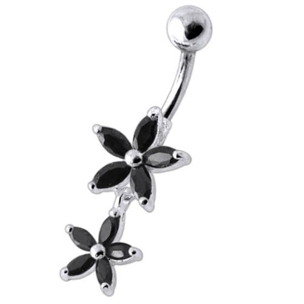 Double Flower Jeweled Dangling Belly Ring