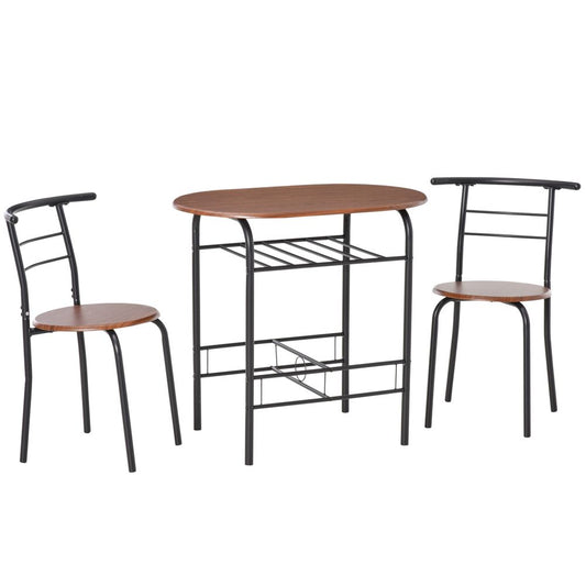 MDF 2-Seater Bar Stool and Table Set w/ Bottle Storage Shelf Wood Tone