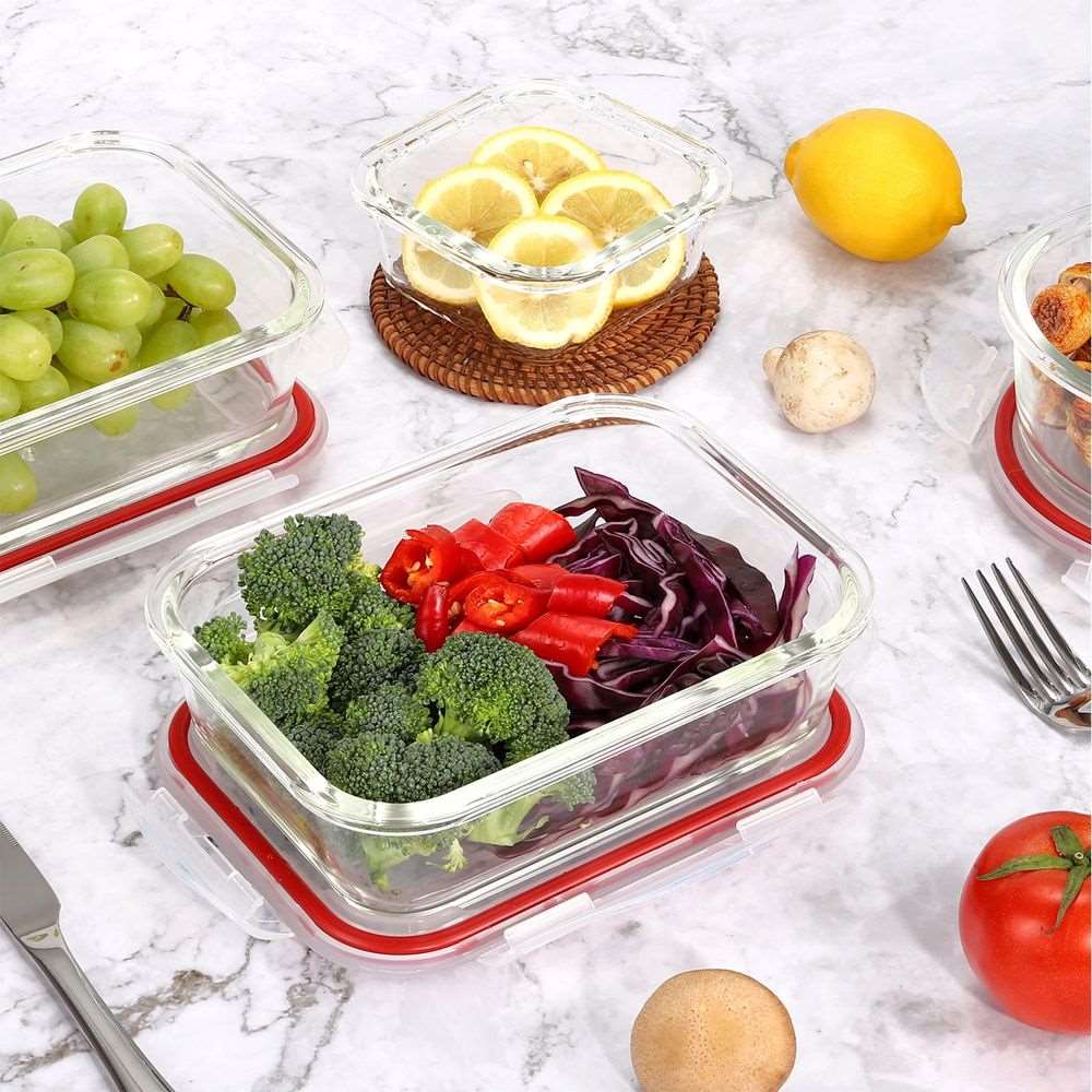 10 PCs Rectangle Round Square Airtight Glass Food Containers with Lids -Storage Kitchen Containers