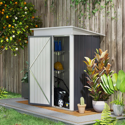 Small Garden Shed, Steel Lean-to Shed for Bike with Adjustable Shelf, Lock, 5x3