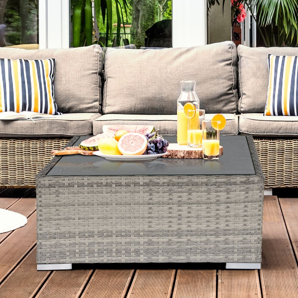 Rattan Wicker Patio Coffee Table Ready to Use Outdoor Furniture