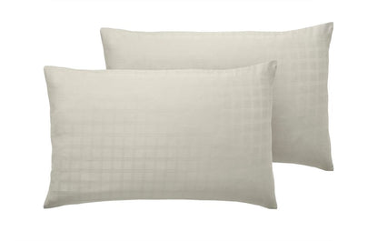 400TC - 100% Cotton Satin Stripe Check Pillowcase Pair Cream