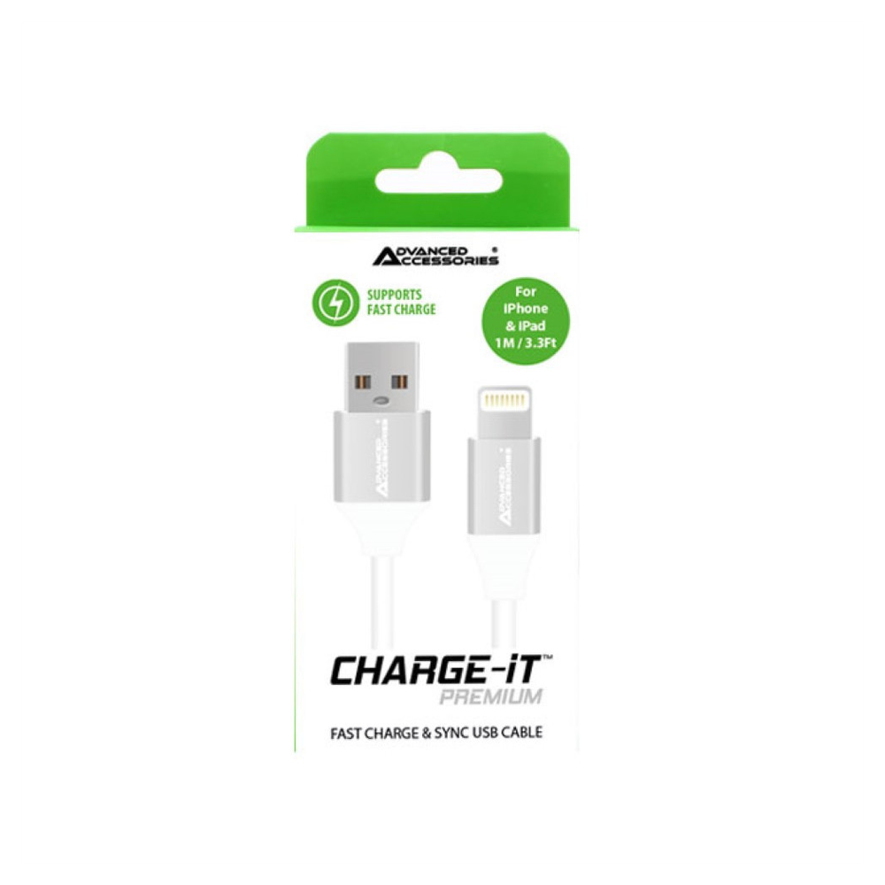 AA CHARGE-IT Premium 8 Pin Cables Supports Fast Charge & Sync for Apple Lightning devices - 1 Metre - White